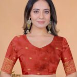 Golden Ember Banarasi Silk Saree in Beige-Gold & Rust Red with Floral Zari Work | Wedding, Festive & Traditional Ethnic Wear