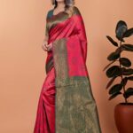 Crimson Majesty Banarasi Silk Saree in Cherry Red & Bottle Green with Zari Work | Wedding, Festive & Traditional Ethnic Wear